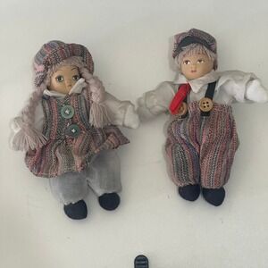 Vintage Ceramic Doll Couple Boy Girl‎ Folk Art Outfit Ceramic Figurines